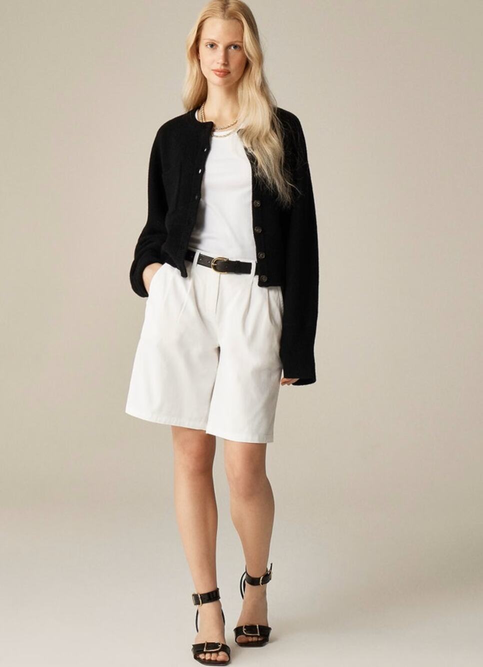 J.Crew 9" Pleated Heritage Chino Short WMNS 10 White High Rise Pockets Stretchy